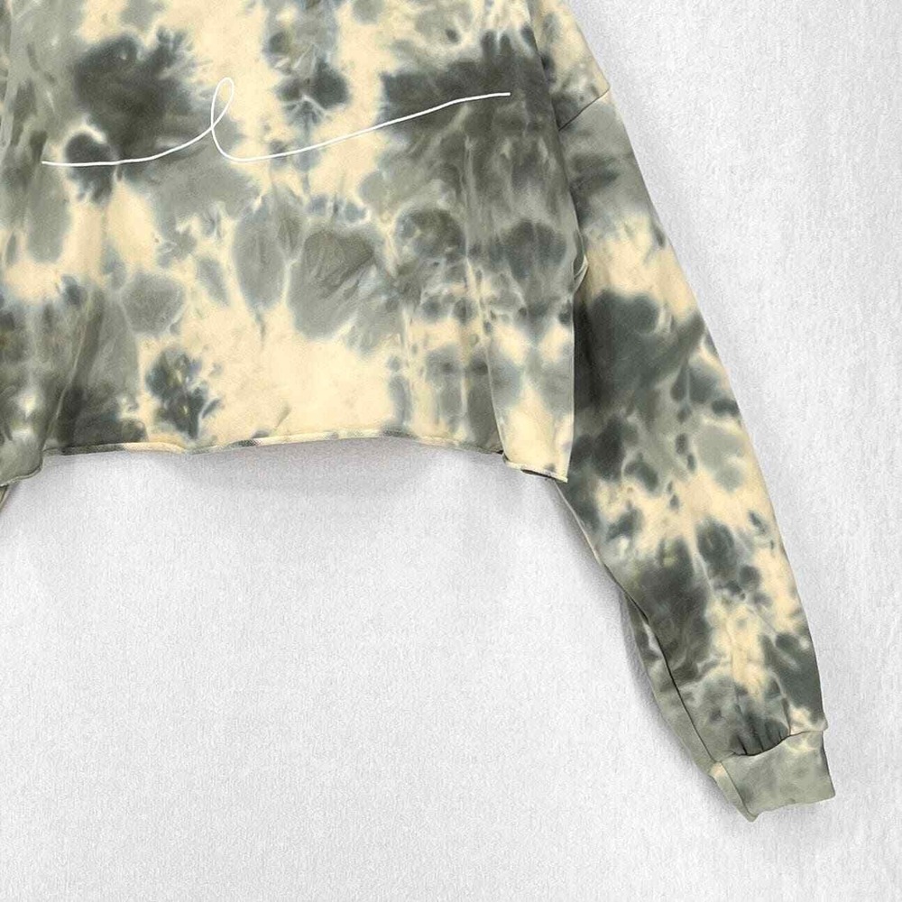 BY EGREIS Sweatshirt Women Large Green Tie Dye Cropped Long Sleeve Pullover Crew - Picture 7 of 16